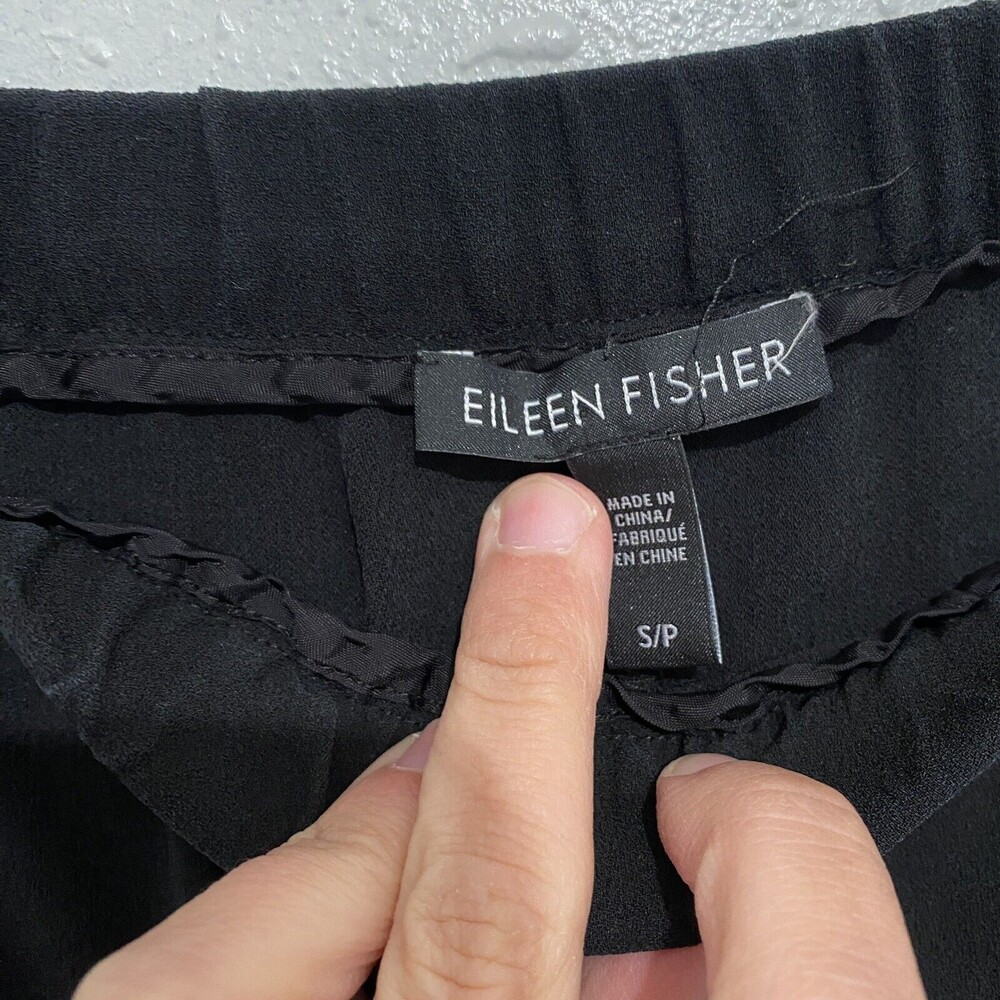 Eileen Fisher System Silk Georgette Straight Sz Small Ankle Pant Cropped Black - Picture 5 of 9
